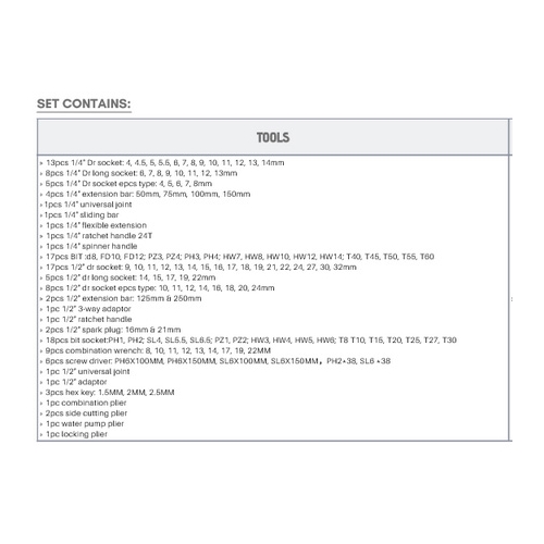 Hylsnyckelsats/Verktygssats 1/2" & 1/4" (131 delar), tillbehör, reservdelar, snöskoter, moped, cross, rinab