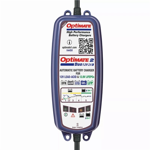 Batteriladdare Optimate 2 Duo, tillbehör, reservdelar, snöskoter, moped, cross, rinab