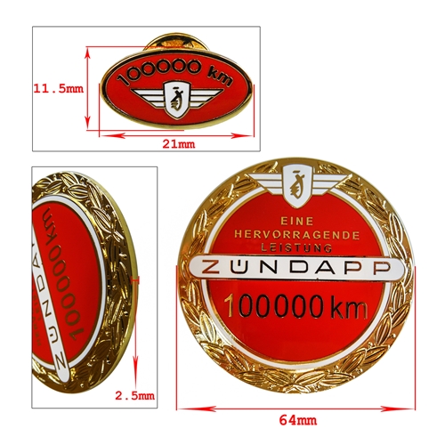 Tankemblemsats 100000km Röd, inkl rockmärken (Zündapp), Reservdelar till moped, RINAB, moped, 